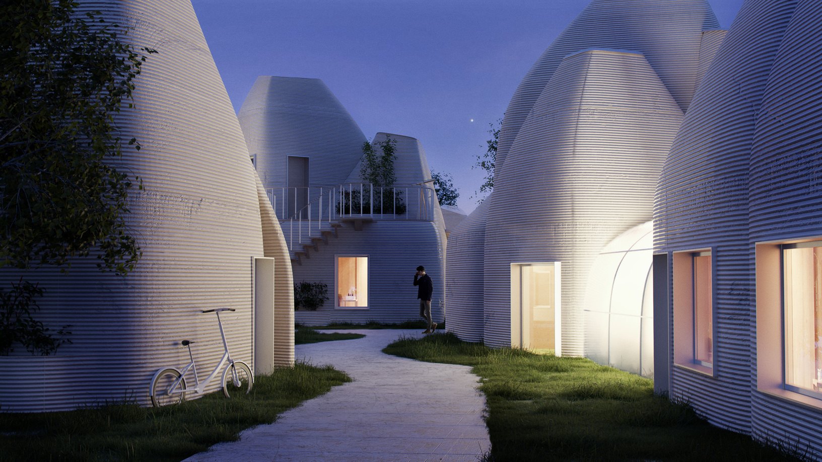 Render of project IDUN 3D-printed houses